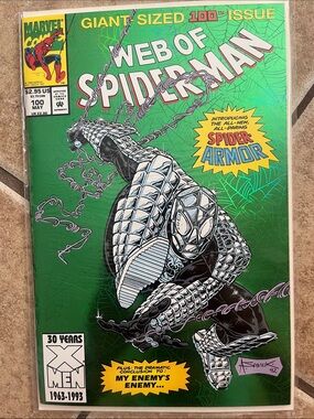 Marvel Green Cover Web of Spider-Man with Silver and Black Spider-Armor